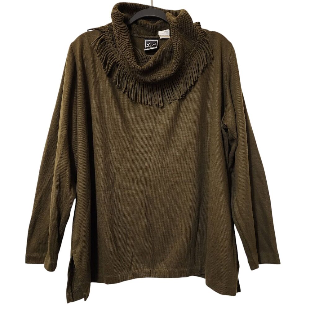 Lennie Fringe Cowl Neck Sweater - Women's XL - Green Pullover